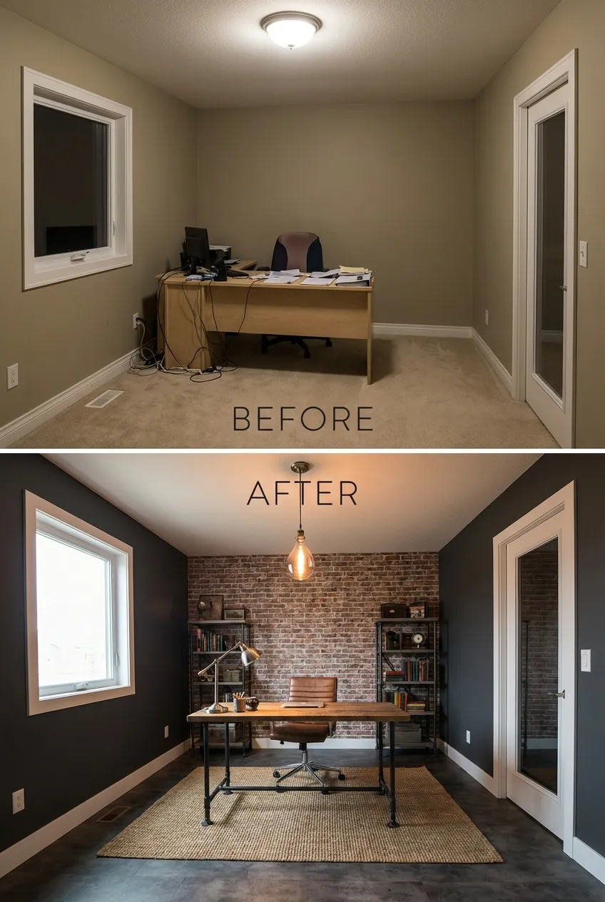 From Beige to Bold: Transforming a Boring Home Office with Industrial Flair