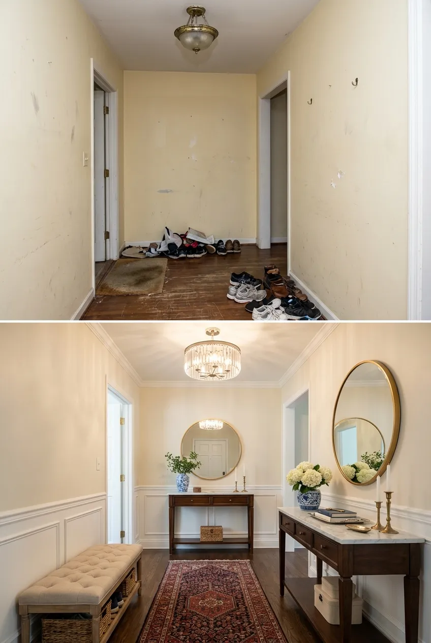 Transforming a Neglected Entryway: From Scuffed to Stunning Traditional Style